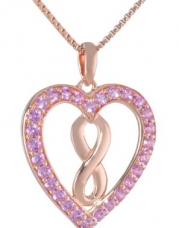 Sterling Silver with Pink Gold Plating Created Pink Sapphire Infinity Heart Pendant Necklace, 18