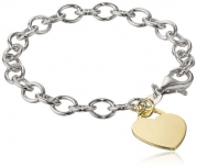 Sterling Silver Yellow Gold Plated Heart Tag Bracelet, 7.5