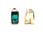 Designer Inspired Clip on Earrings, Large Stone Rectangular Gold & Emerald Green Rhinestone - Crystal Earrings