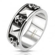 STR-0044 Stainless Steel Skull and Pyramid Combination Cast Band Ring; Comes With Free Gift Box (12)