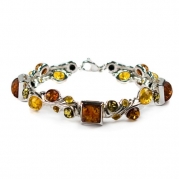 Multicolor Amber Sterling Silver Large Designer Bracelet 7.5 Inches