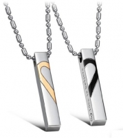 His & Hers Matching Set Titanium Couple Heart with Heart Pendant Necklace Korean Love Style in a Gift Box (ONE PAIR)