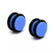 No Piercing Required - High Quality Blue Acrylic Fake Ear Plugs - Imitation 0g with O Rings- Very Strong Magnets - Sold As a Pair