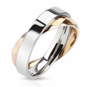STR-0081 Stainless Steel Combination of Simple Band Ring with Rose Gold IP Faceted Ring (6)