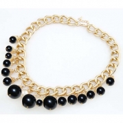 Yazilind Jewelry Luxurious Black Imitation Pearl Golden Alloy All-Match Sweater Chain Bib Statement Necklace
