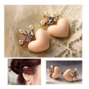 HuaYang Korean Fashion Lady Girls Rhinestone Crown Love Heart Stud Earrings