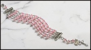 Womens Pink Imitation Pearl Five String Rosary Bracelet, Moulded 6 Mm Bead/zinc Alloy -- 7 3/4 L