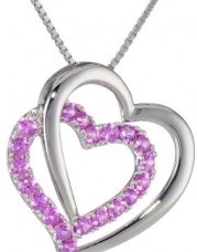 Sterling Silver Created Pink Sapphire Open Heart Pendant Necklace, 18