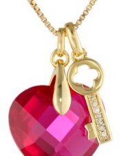 Sterling Silver with Yellow Gold Plating Created Ruby and Diamond-Accented Heart Key Pendant Necklace, 18