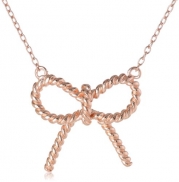 Rose Gold Plated Sterling Silver Twisted Bow Necklace, 18