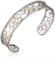 18k Yellow Gold Plated Sterling Silver Two-Tone Filigree Cuff Bracelet, 7.5