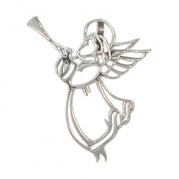 Sterling Silver 18 .8mm Wide Box Chain Necklace With Large Trumpeting Angel Brooch Pin Or Religious Pendant