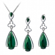 Sterling Silver Imitation Malachite Drop Earrings Pendant Set Chain 18 Inches