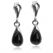 Sterling Silver Imitation Black Onyx Small Drop Dangle Earrings