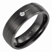 New Mens 7mm Black Cz Titanium Ring Engraved I Love You In Black Velvet Ring Box By Willis Judd