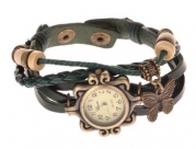 Elite Charm Butterfly Pendant Quartz Fashion Weave Wrap Leather Bracelet Womens Wrist Watches (Green)