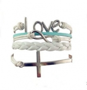 Vintage Silver Infinite Bracelet Love White Blue Leather Rope Cross Infinity
