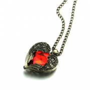 Vintage Red Gem Stone Angle Wings Heart Pendant Necklace 16