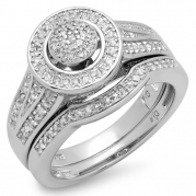 0.50 Carat (ctw) Sterling Silver Round White Diamond Ladies Split Shank Bridal Engagement Ring Set Matching Wedding Band 1/2 CT (Size 7.5)