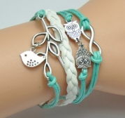 BOXINGCAT Fashion Lady Retro Infinity Wings Owl Strands Suede Rope Bracelet Gift
