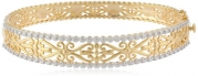 18k Yellow Gold Plated Sterling Silver Two-Tone Filigree Bangle Bracelet, 7.25