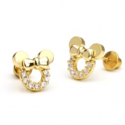 14k Gold Plated Minnie Mouse Children Screwback Earrings With 925 Silver Post Baby, Toddler, Kids & Children
