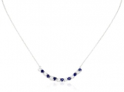 Sterling Silver Created Blue and White Sapphire Bar Necklace, 18