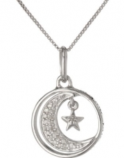Sterling Silver I Love You To the Moon and Back Diamond Accent (0.10cttw, I-J Color, I2-I3 Clarity) Moon and Star Pendant Necklace, 18