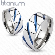 TIR-0004 Solid Titanium Blue IP Striped Band Ring; Comes With Free Gift Box (11)