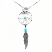 Dream Catcher Sterling Silver Turquoise Imitation Box Chain 18 Delicate Extremely Tiny Feather Pendant
