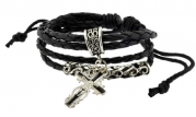 Christian Cross Zen Bracelet, Braided Leather Bracelet #296