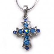 Small and Cute Light Blue Christian Cross Pendant Necklace Charm Teens Women Fashion Jewelry