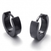 KONOV Jewelry Plain Black Stainless Steel Mens Huggie Hinged Hoop Earrings, 2pcs, Black