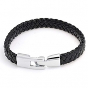 Bling Jewelry Mens Black Braided 8mm Flat Leather Cord Bracelet