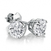 IGI Certified 14K White Gold Round Diamond Stud Earrings (1cttw ) with Screw Backs