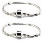 (Two) 2 Beautiful Silver Plated Snake Chain Classic Bead Barrel Clasp Bracelet for Beads Charms. Available All Size Used Drop Down Menu! (7.1 Inches)