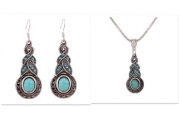 Yazilind Tibetan Silver Turquoise Crystal Round Pretty Necklace Earrings Set