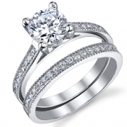 1.25 Carat Round Brilliant CZ Sterling Silver 925 Wedding Engagement Ring Band Set Size 11