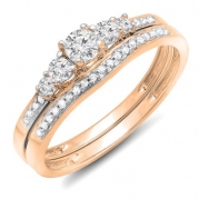0.45 Carat (ctw) 14k Rose Gold Round Diamond Ladies 5 Stone Bridal Engagement Ring Matching Band Set 1/2 CT (Size 6)