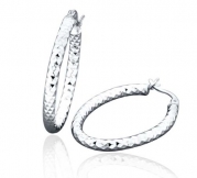 CleverSilver's .925 Sterling Silver Designer Diamond Textured Oval Hoop Earrings - French Lock - 20.00mm x 13.00mm
