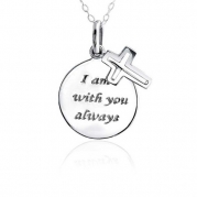 Bling Jewelry With You Always Circle Message Pendant Cross Charm Necklace 18in