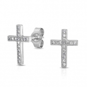 Bling Jewelry Micropave Cubic Zirconia Petite Cross Stud Earrings 925 Sterling