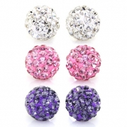 Value Pack, Bling Bling Rhinestones Crystal Fireball Disco Ball Ball Stud Earrings, Stainless Steel, Hypoallergenic (Set G. 6mm x 3 Pairs (White, Lt. Pink, Tanzanite))