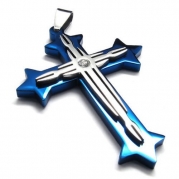 26 KONOV Jewelry Blue Silver Stainless Steel Necklace Cross Mens Womens Pendant - 26 inch Chain