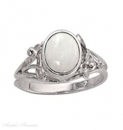 Sterling Silver Oval White Imitation Opal Ring Size 9