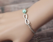 Personalized Bridesmaid Gifts, Infinity Bracelet,mint Imitation Pearl Bracelet