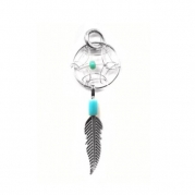 Dream Catcher Sterling Silver Turquoise Imitation Very Small Cute Feather Charm