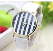 Viliysun-New Platinum Brand Stripes Fashion Leather GENEVA Watch For Ladies Women Dress Quartz Watch (White)