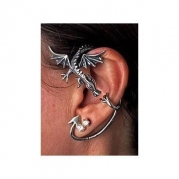 Kitty-Party Classic Flying Dragon Ear Wrap Cuff Earring Gothic Earring Punk Rock Left Ear Atique Silver Style