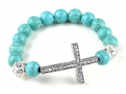 Turquoise Beads Sideways Cross Bracelets Fashion